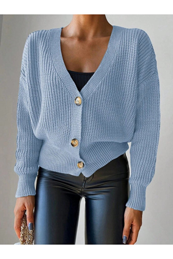 Düğme Detay Triko Bluz