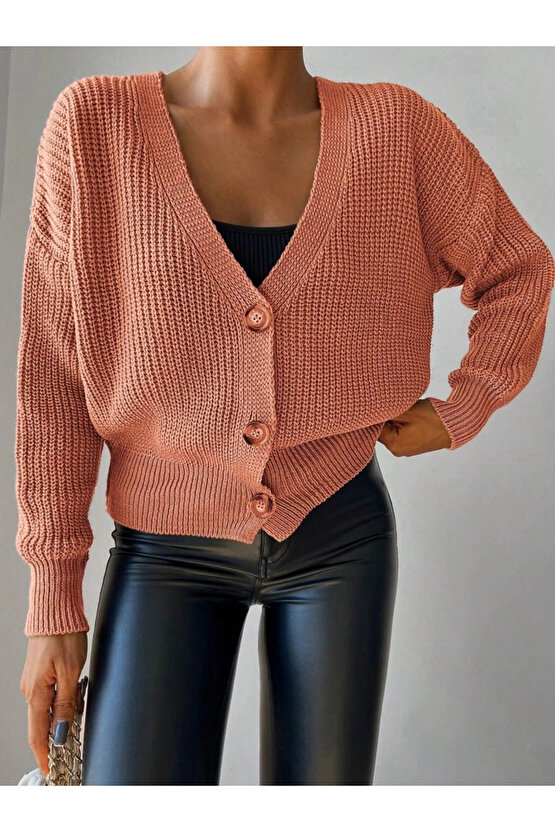 Kadın Uzun Kollu Düğme Detay Triko Bluz