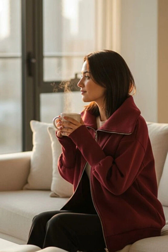 Kadın Uzun Kollu Fermuar Detay Sweat Shirt