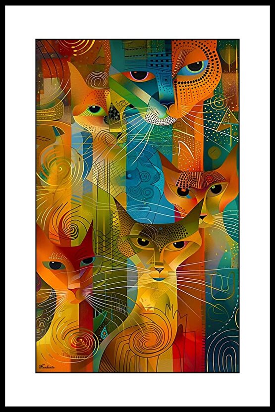 Kedi ve Yavruları Digital Art ( ÇERÇEVESİZ - ÇERÇEVE YOKTUR ) ( ULTRA HD ) FOLYO AFİŞ - POSTER