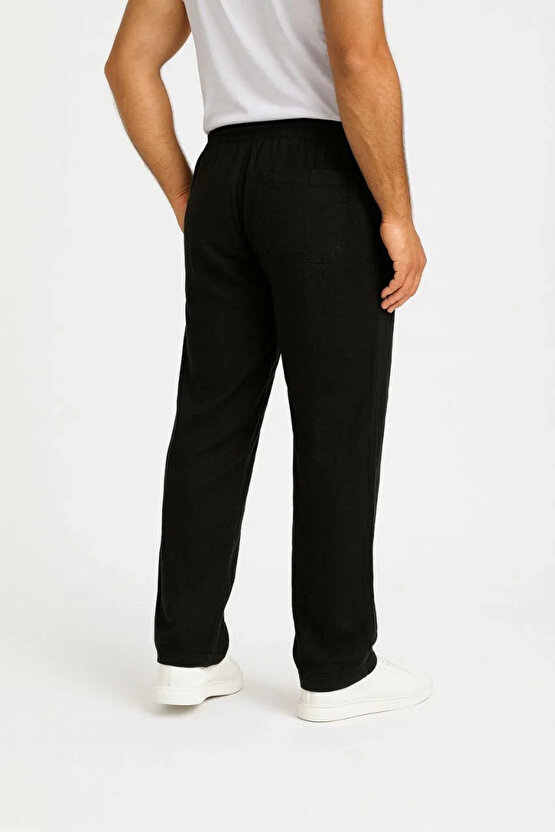 Erkek Keten Pantolon – Cepli, Beli Lastikli ve Bağcıklı, Nefes Alan Rahat Kalıp, Yazlık ve Baharlık