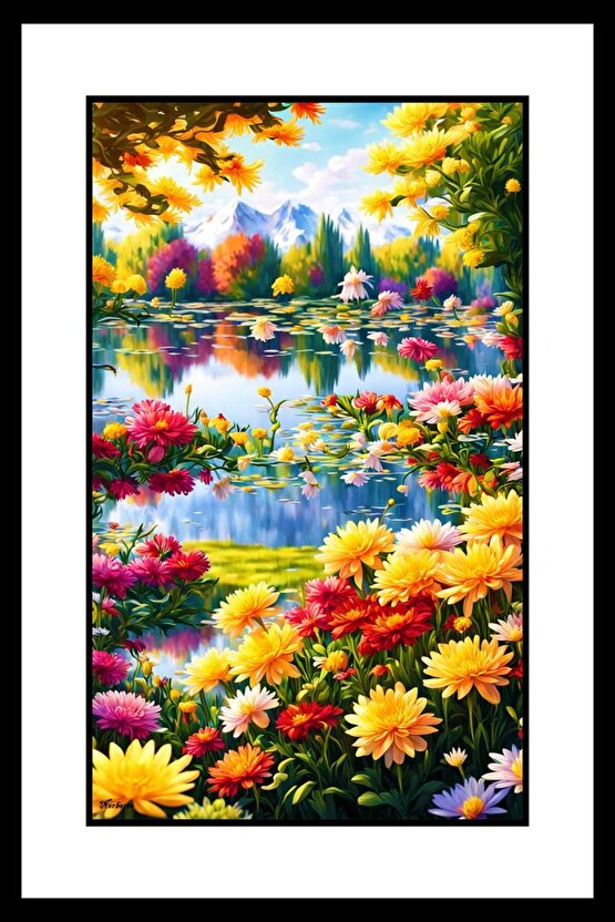 Göl ve Çiçek Bahçesi Digital Art ( ÇERÇEVESİZ - ÇERÇEVE YOKTUR ) ( ULTRA HD ) FOLYO AFİŞ - POSTER