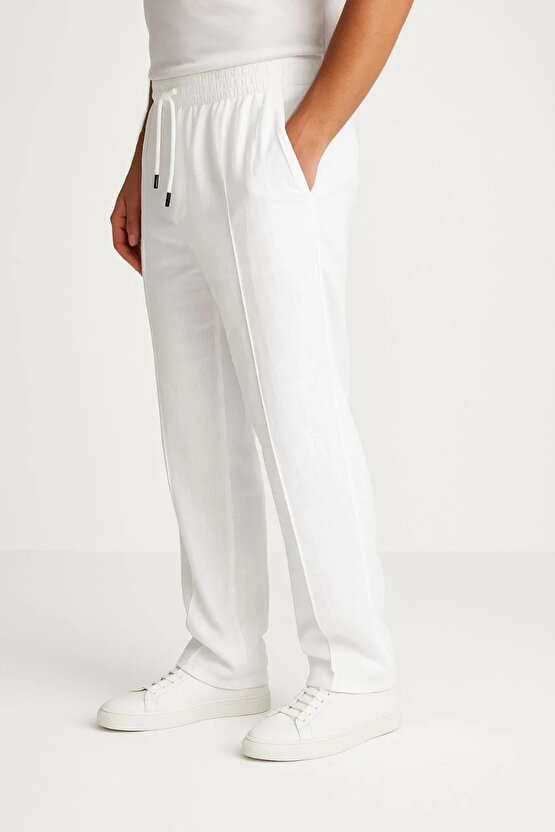 Erkek Keten Pantolon – Cepli, Beli Lastikli ve Bağcıklı, Nefes Alan Rahat Kalıp, Yazlık ve Baharlık