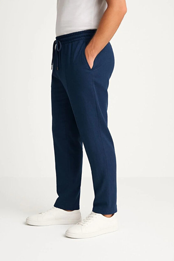 Erkek Keten Pantolon – Cepli, Beli Lastikli ve Bağcıklı, Nefes Alan Rahat Kalıp, Yazlık ve Baharlık