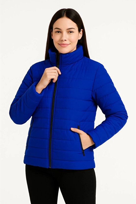 Bomber Mont Ceket – Su İtici Kumaş, Kapitone Astarlı, Fermuarlı, Kışlık - Saks Mavisi