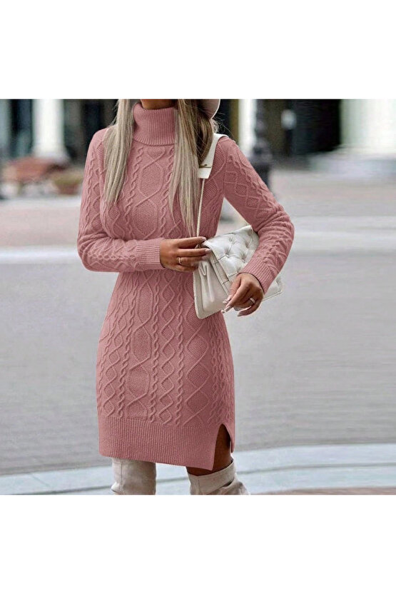 Loren Yünlü Motifli Midi Boy Triko Elbise