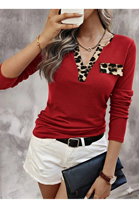 Kadın Uzun Kollu V Yakalı Kaşkorse Bluz