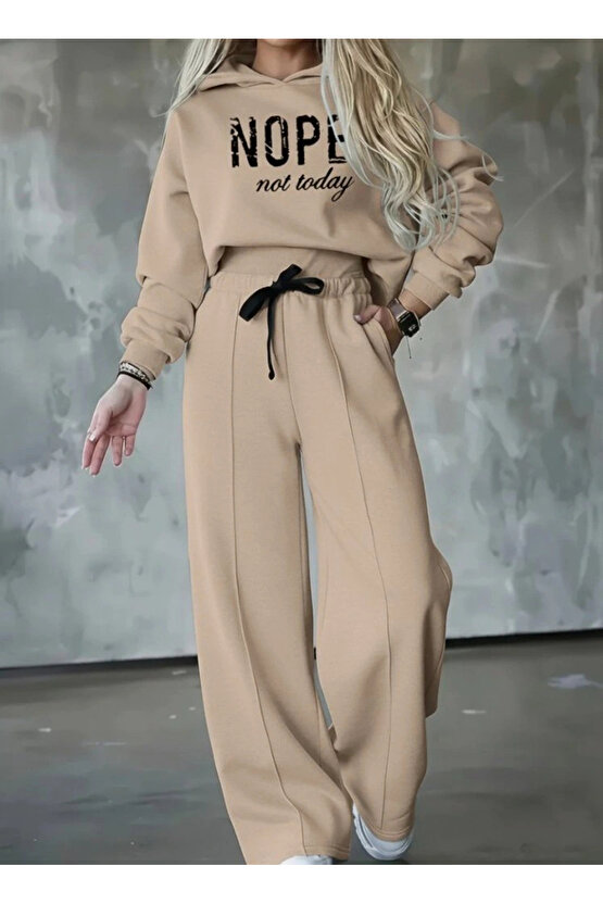 Kadın Uzun Kollu Nope Baskılı Beli Ribanalı Ikili Takım