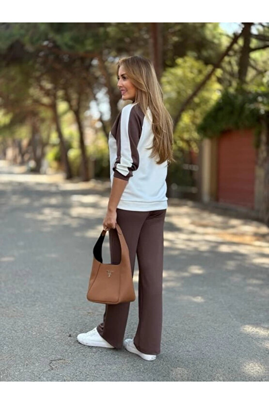 Kadın Uzun Kollu çift Renk Detay Modal Kumaş Ikili Takım