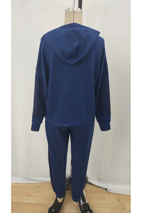 Kadın Uzun Kollu Kapşonlu Viskon Iki Iplik Bluz Ve Pantolon Ikili Takım