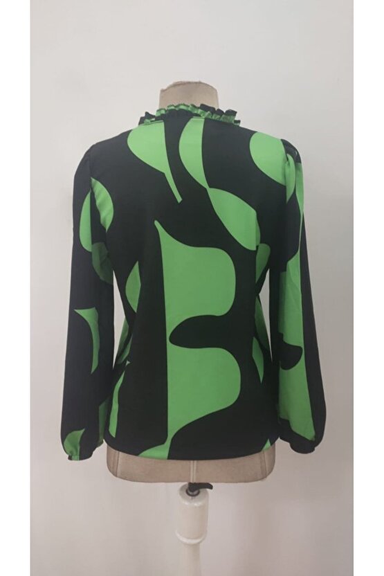 EQURİ Kadın Uzun Kollu V Yakalı Desenli Modal Bluz