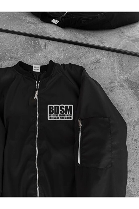 EQURİ İçi Kapitone Astarlı Tam Kalıp Baskılı Bomber Ceket - Siyah