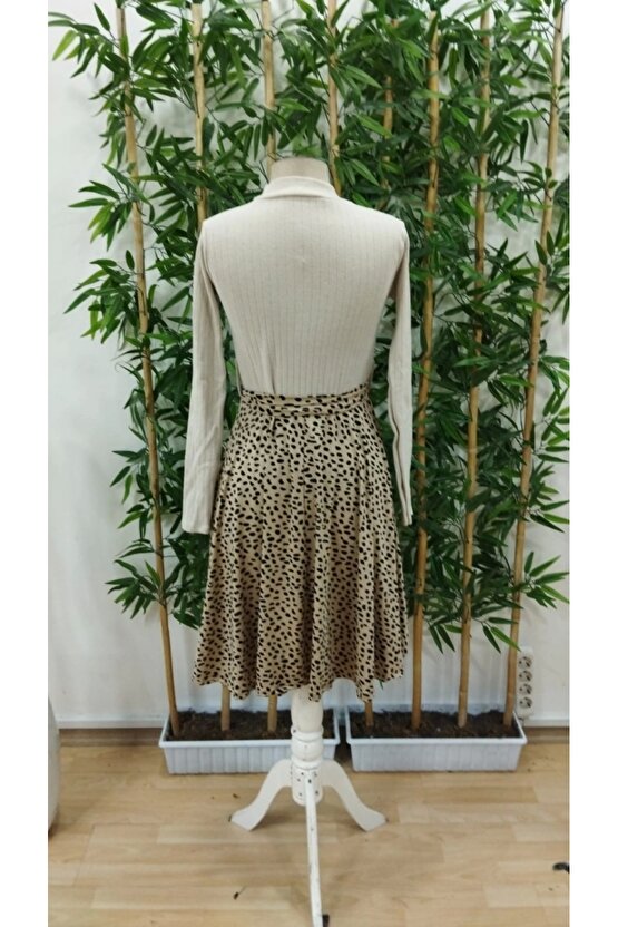 Kadın Uzun Kollu Balıkçı Yaka Belden Bağlamalı üst Kaşkorse Eteği Dalgıç Elbise