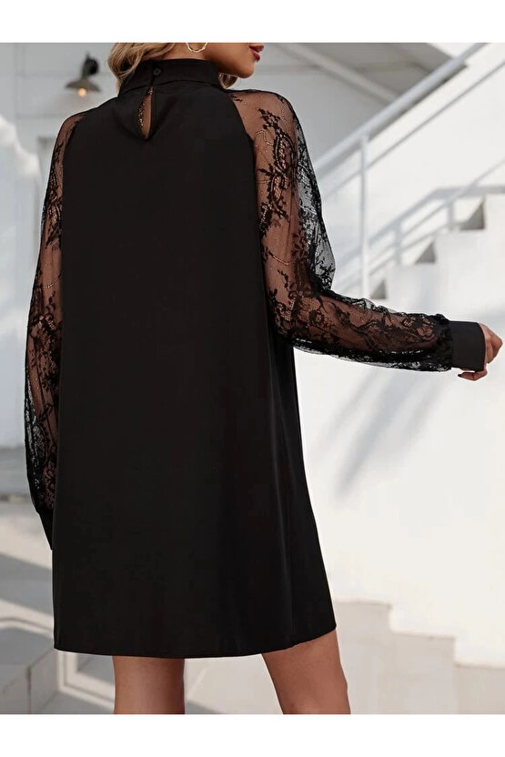 Kadın Uzun Kollu Damla Detaylı Sandy Mini Elbise