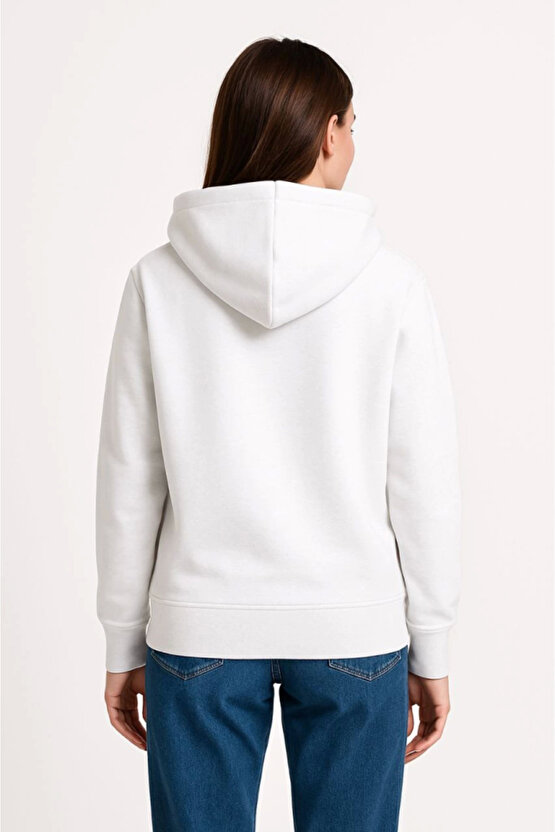 EQURİ Üç İplik Kapüşonlu Kanguru Çepli SweatShirt Hoodie - Beyaz