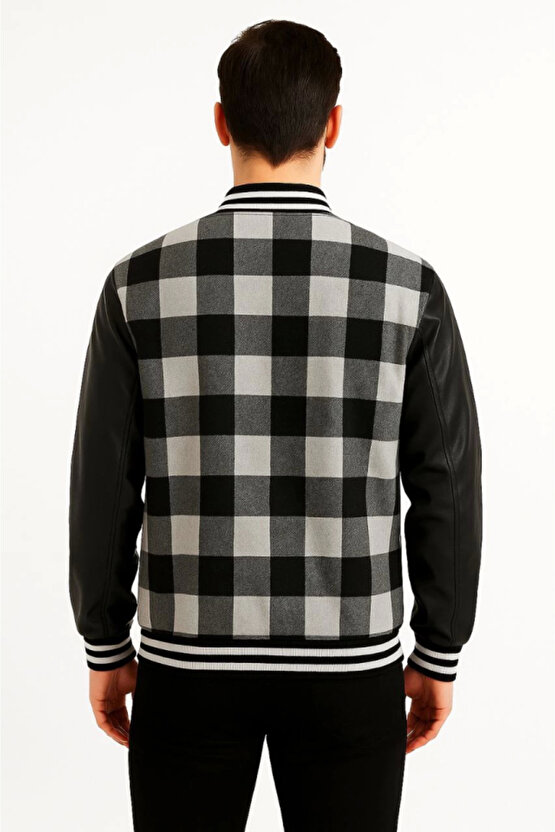 EQURİ Kolları Suni Deri Içi Astarlı Oduncu Kolej Içi Ceket - Gri