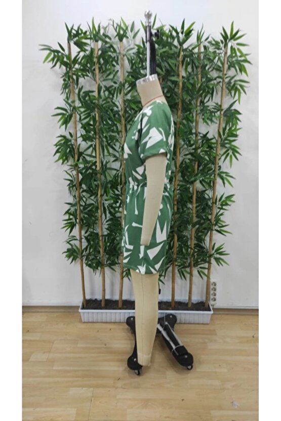 Kadın Tek Omuzdan Açık Beli Lastikli Desenli Süprem Tulum