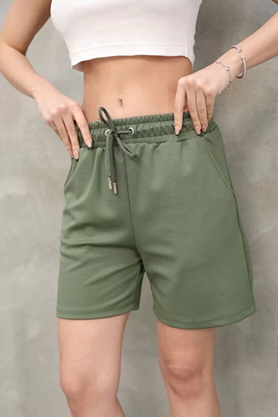 Osy Modal Yumuşak dokulu Kumaş Kadın Kısa Şort - Haki