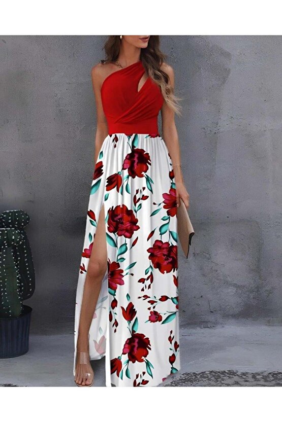 Kadın Tek Omuzdan Askılı Damla Detaylı üst Dalgıç Alt Süprem Maxi Elbise