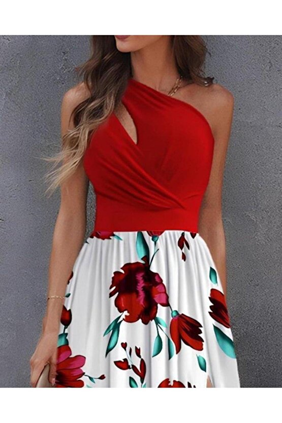 Kadın Tek Omuzdan Askılı Damla Detaylı üst Dalgıç Alt Süprem Maxi Elbise