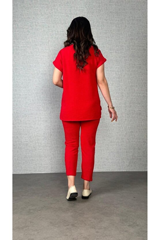 EQURİ Kadın Kısa Kollu Yuvarlak Yaka Aerobin Bluz Ve Pantolon Ikili Takım