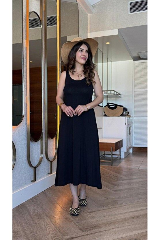 EQURİ Kadın Askılı Yuvarlak Yakalı Viskon Elbise