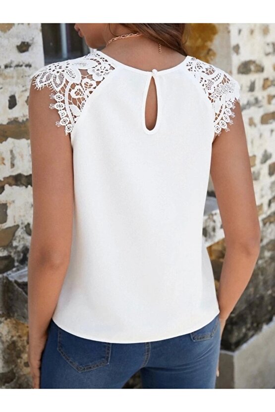 Kadın Kısa Kollu Bisiklet Yaka Ithal Krep Bluz