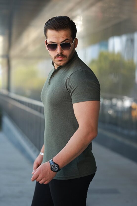 EQURİ Erkek Hakim Yaka Dokuma Pamuklu Kumaş Kısa Kollu Tişört