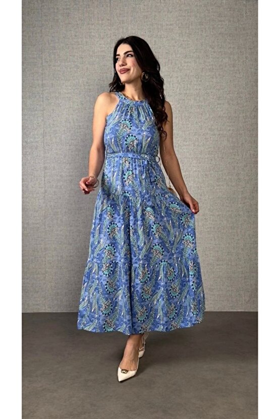 Kadın Omuzlardan Açık Boyundan Geçmeli Desenli Süprem Bluz