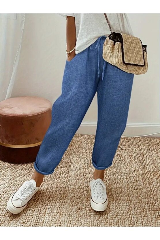 EQURİ Kadın Yüksek Bel Lastikli Belde Bağcık Detaylı Aerobin Pantolon