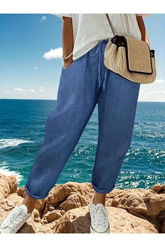 EQURİ Kadın Yüksek Bel Lastikli Belde Bağcık Detaylı Aerobin Pantolon