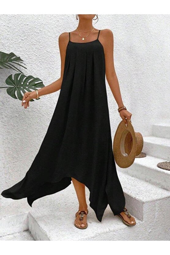 Kadın Ip Askılı V Yakalı Asimetrik Detaylı Aerobin Elbise