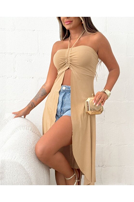 Kırmızı Straplez Midi Bluz