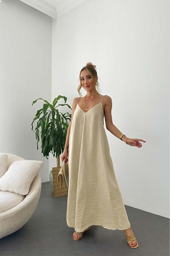 Kadın Ip Askılı V Yakalı Uzun Aerobin Elbise