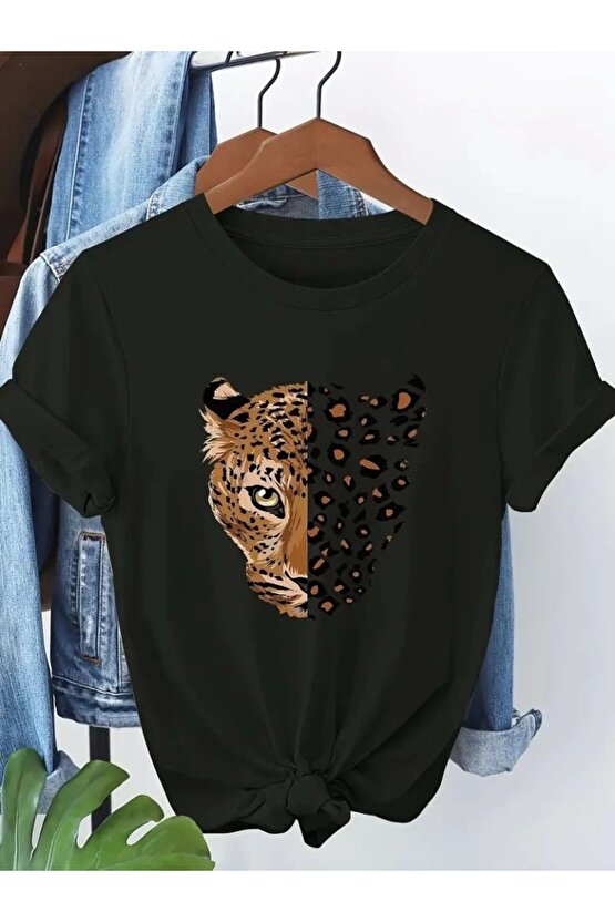 Kadın Kısa Kollu Bisiklet Yaka Desenli Viskon Bluz