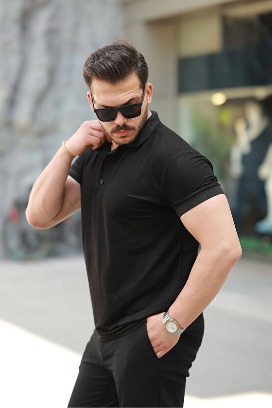 EQURİ Erkek Kısa Kollu Yakalı Viskon Iki Iplik Erkek Tişört