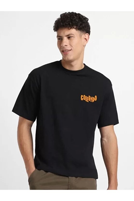 Erkek Baskılı Oversize T-shirt - Siyah