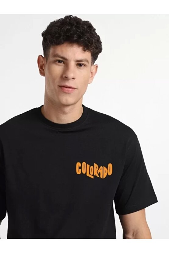 Erkek Baskılı Oversize T-shirt - Siyah