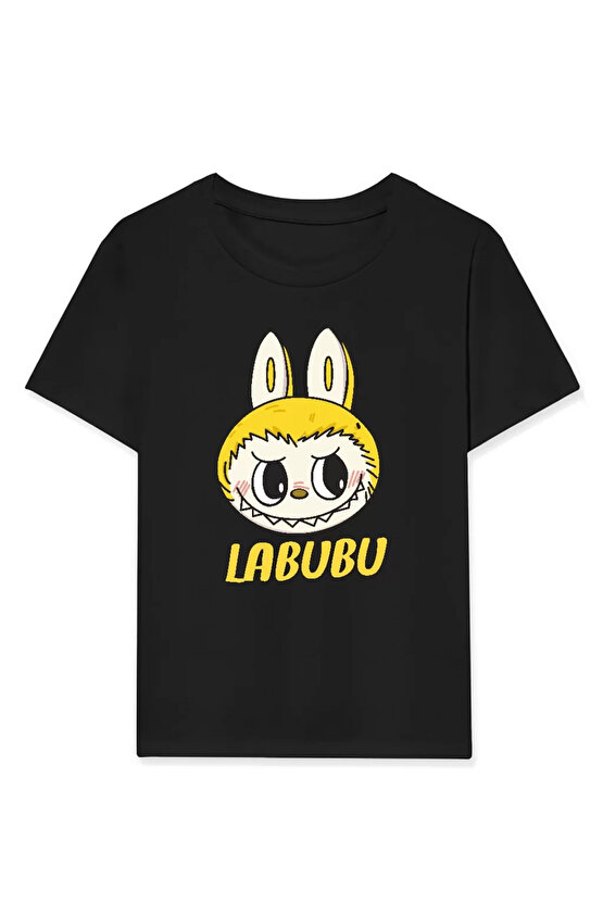 Kız Labubu Çocuk Baskılı T-Shirt - Siyah