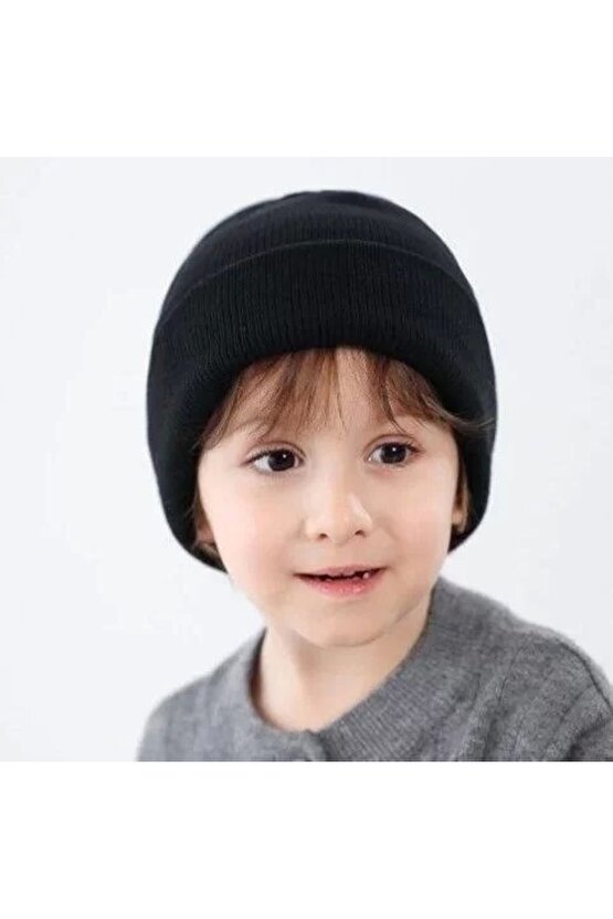 Erkek Çocuk Katlamalı Basic Bere - Siyah