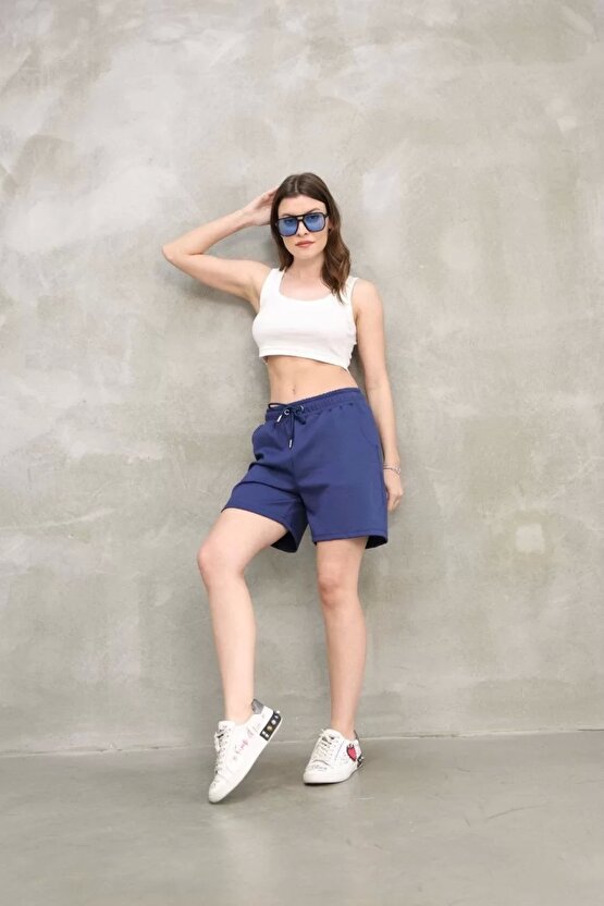 Osy Modal Yumuşak dokulu Kumaş Kadın Kısa Şort - Mavi