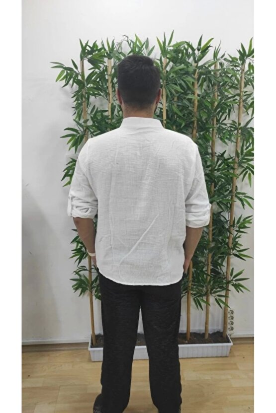 Erkek Uzun Kollu Hakim Yaka Düğmeli Erkek Müslim Gömlek