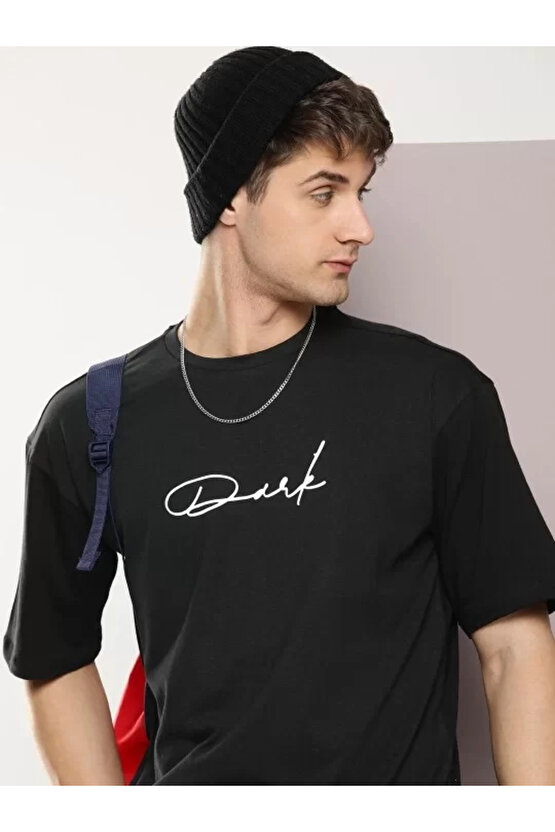 Erkek Baskılı Oversize T-shirt - Siyah