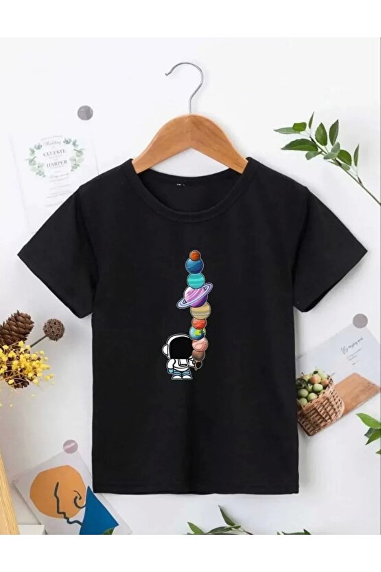 Çocuk Unisex Baskılı T-Shirt - Siyah