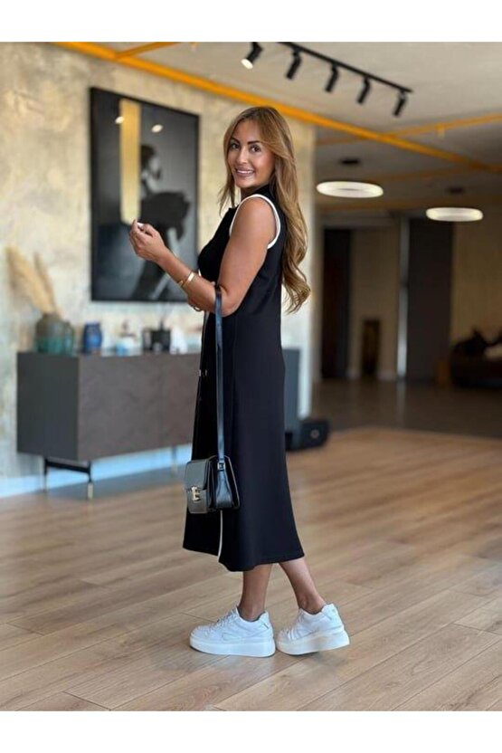 Kadın Modal Kumaş Fermuarlı Kolsuz Midi Boy Elbise