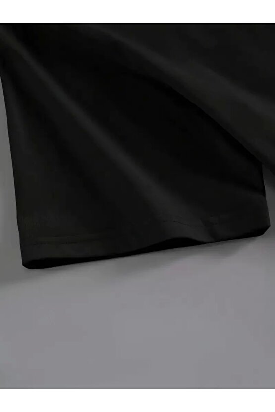 201 Penye Compack Baskılı Oversize Kahve Desenli Kadın Kısa Kol Yazlık T-shirt - Siyah