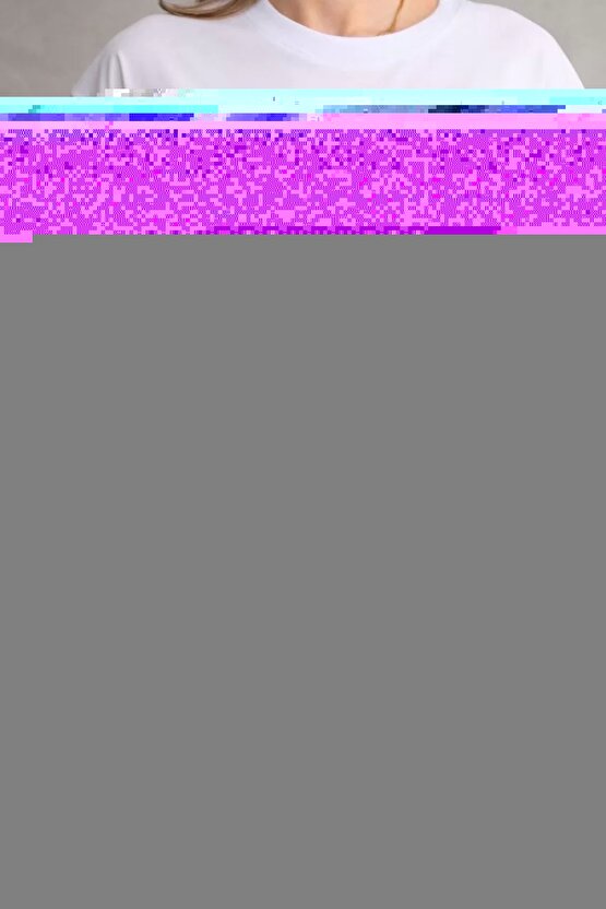 Unisex Bisiklet Yaka Baskılı Oversize T-Shirt - Beyaz