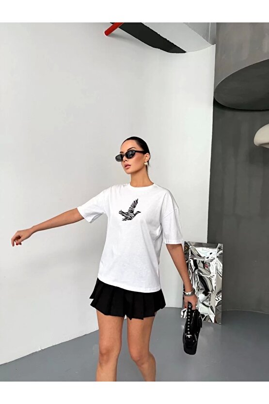 Kısa Kol Baskılı T-shirt - Beyaz