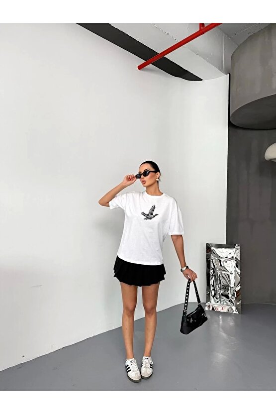 Kısa Kol Baskılı T-shirt - Beyaz