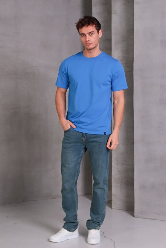 Erkek Relax Fit Bisiklet Yaka %100 Pamuk Rahat Kesim Basic Tişört